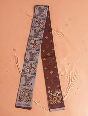 Pink and Rust Silk Twilly with Monogram Jewels